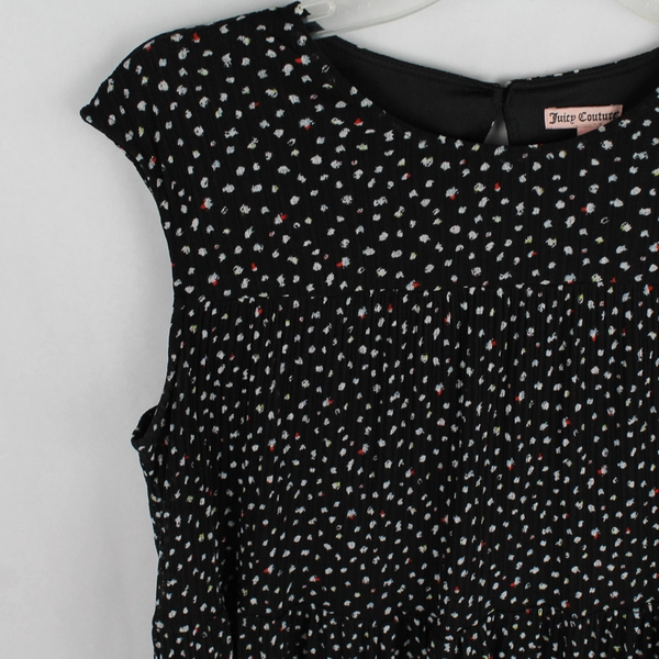 Juicy Couture Spotted Black Sleeveless Baby Doll Blouse Women's Size Large