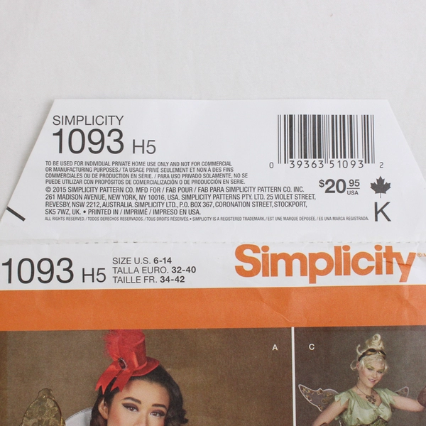 Simplicity Andrea Schewe 1093 Fairy Tale Costumes Women's Size H5 (6-14)