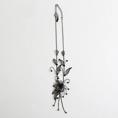 Black Mesh Flower Necklace with Rhinestones
