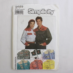 Simplicity 9689 Western/Cowboy Shirt Patterns Unisex Size A (All Sizes + Tall)