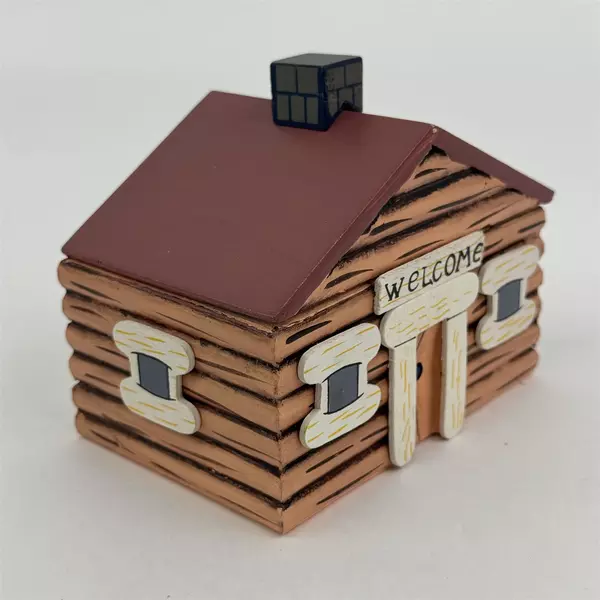 VTG Play Therapy Thanksgiving Wood Log Cabin with Hand Painted Wood Figures