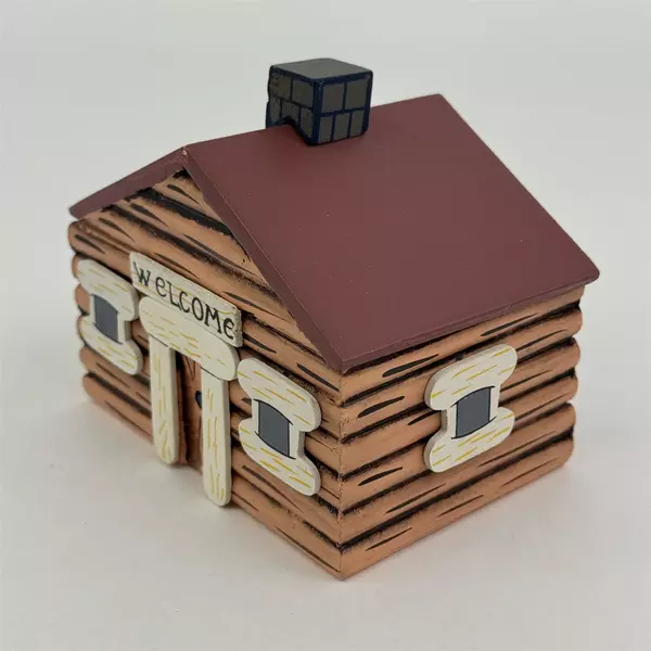 VTG Play Therapy Thanksgiving Wood Log Cabin with Hand Painted Wood Figures