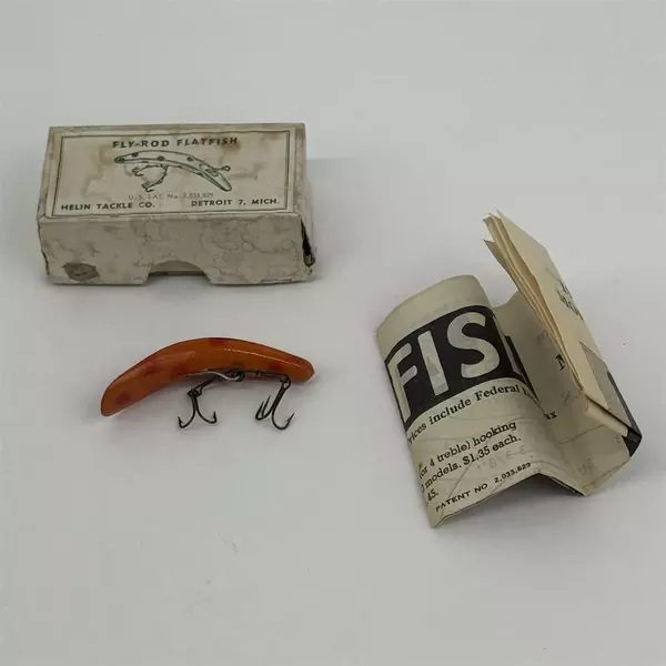 1948 Helin’s F7 Fly Rod Flat Fish Orange With Red Spots W/ Original Box Papers