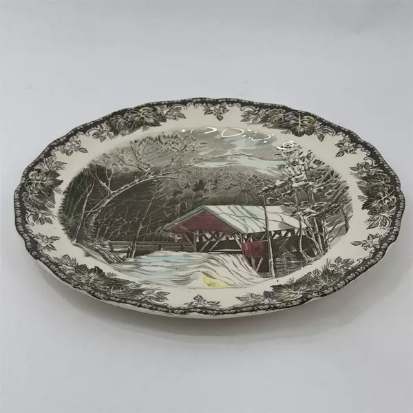  Johnson Brothers The Friendly Village Covered Bridge 12.5" Cake Plate