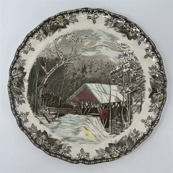  Johnson Brothers The Friendly Village Covered Bridge 12.5" Cake Plate