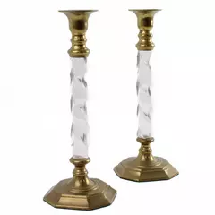 Set of 2 Vintage Brass & Clear Lucite Candle Holders 10" Mid-Century