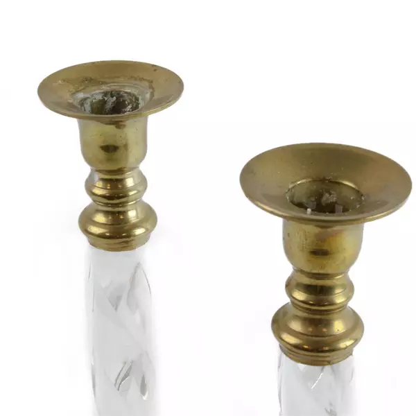 Set of 2 Vintage Brass & Clear Lucite Candle Holders 10" Mid-Century