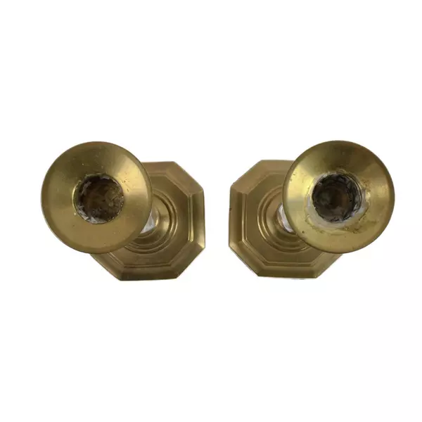 Set of 2 Vintage Brass & Clear Lucite Candle Holders 10" Mid-Century