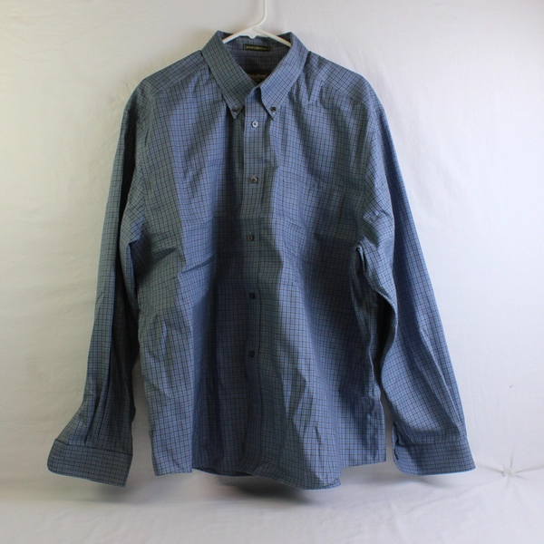 Eddie Bauer Wrinkle Resistant Blue Grid Pattern Long Sleeve Dress Shirt Men's XL
