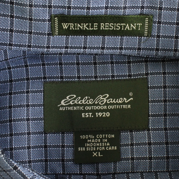 Eddie Bauer Wrinkle Resistant Blue Grid Pattern Long Sleeve Dress Shirt Men's XL