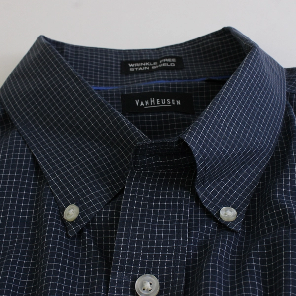 VanHeusen Studio Blue Short Sleeve Collared Button Up Shirt Mens Size XL 17/17.5