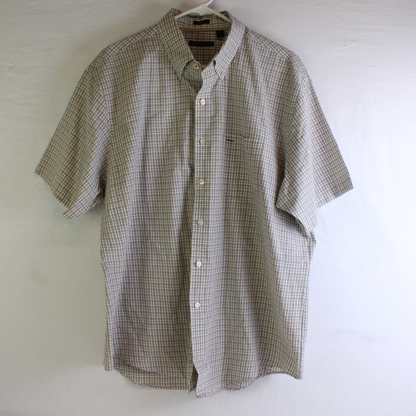 VanHeusen Studio Beige Short Sleeve Collared Button Up Shirt Men's Sz XL 17/17.5