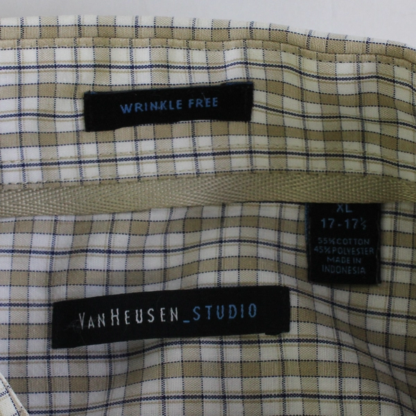 VanHeusen Studio Beige Short Sleeve Collared Button Up Shirt Men's Sz XL 17/17.5
