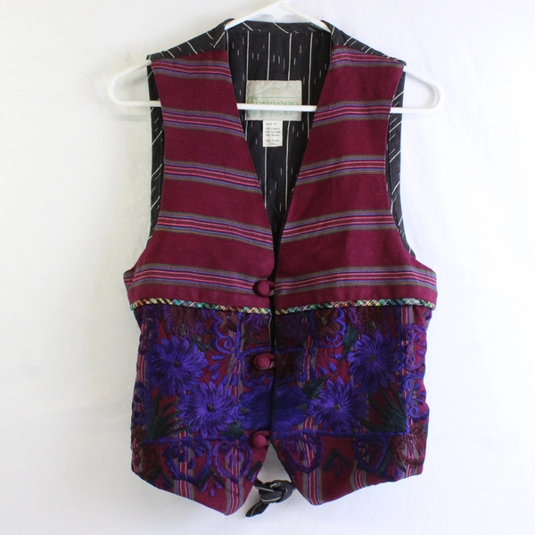 Tenango Women's S Purple and Black Floral Embroidered Vest Made in Guatemala