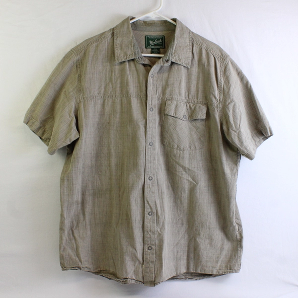 Woolrich Woolen Mills Solid Beige Color Short Sleeve Collared Button Up Men's XL