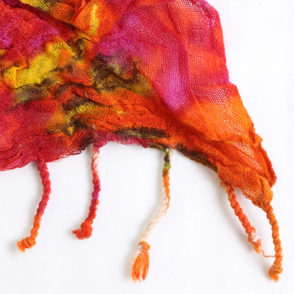 Unbranded Orange Stretchy Floral Shawl Wrap with Fringe and Ruffle Edges