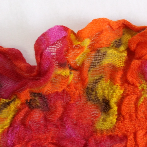Unbranded Orange Stretchy Floral Shawl Wrap with Fringe and Ruffle Edges