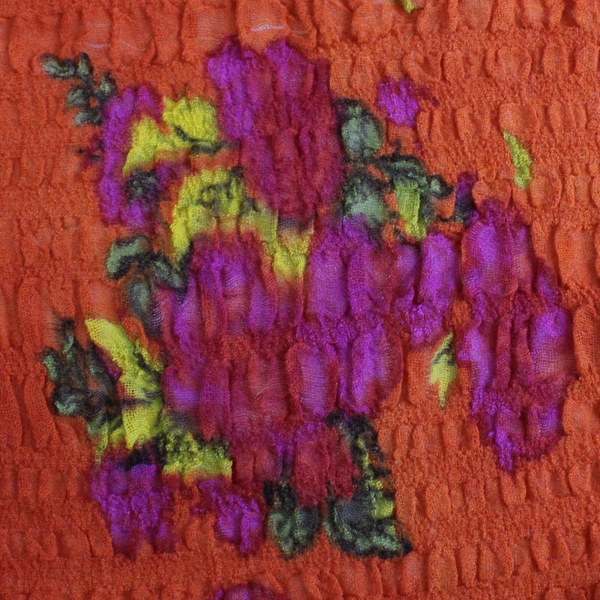 Unbranded Orange Stretchy Floral Shawl Wrap with Fringe and Ruffle Edges