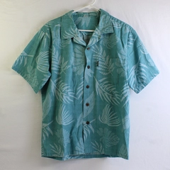 Palmwave Hawaiian Beach Men's L Teal Palm Leaves 100% Cotton