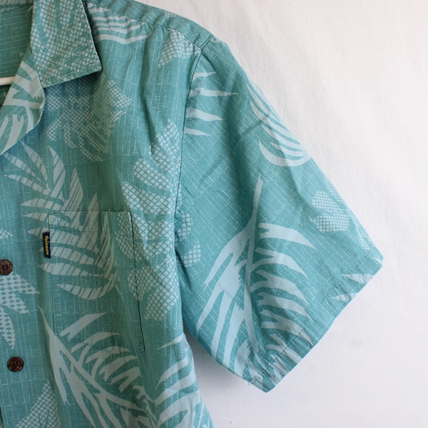 Palmwave Hawaiian Beach Men's L Teal Palm Leaves 100% Cotton