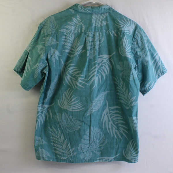 Palmwave Hawaiian Beach Men's L Teal Palm Leaves 100% Cotton