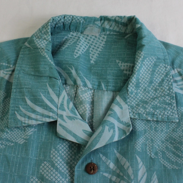 Palmwave Hawaiian Beach Men's L Teal Palm Leaves 100% Cotton