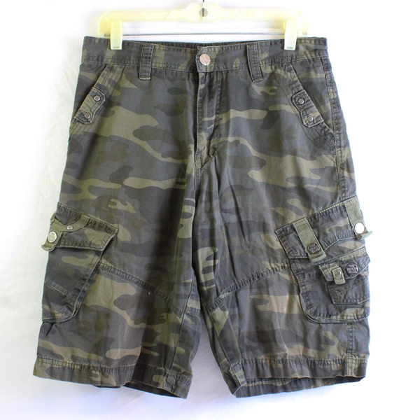 Broken Threads Men's 32 Camo Cargo Shorts Green Military Style W32 Regular Fit