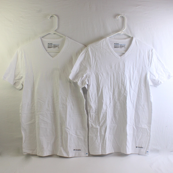 Lot of 2 Columbia Solid White V-Neck Cotton T-Shirts Men's Small