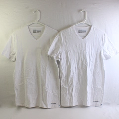Lot of 2 Columbia Solid White V-Neck Cotton T-Shirts Men's Small
