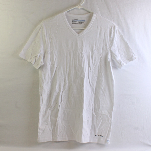 Lot of 2 Columbia Solid White V-Neck Cotton T-Shirts Men's Small