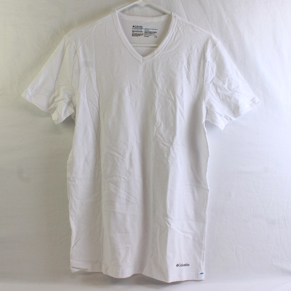 Lot of 2 Columbia Solid White V-Neck Cotton T-Shirts Men's Small