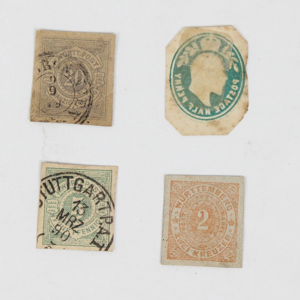 Lot Of 4 Wurttemberg Germany Cut Square Postal Stationery Stamps Used 