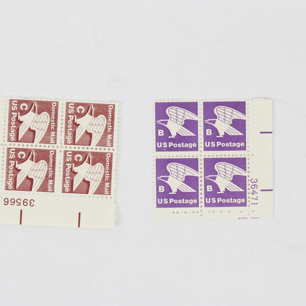 Lot Of 2 USPS Eagle Stamp Blocks Non Denominational B Rate C Rate 1981 MNH
