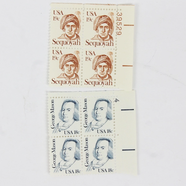 Lot Of 2 Great American Series Stamp Blocks George Mason 1981 Sequoyah 1980 MNH