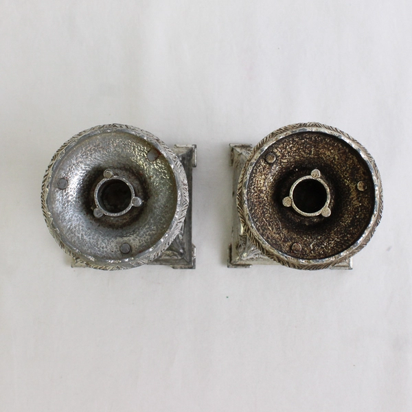 Set of 2 Ornate Silver-Tone Metal Taper Candlesticks 4"