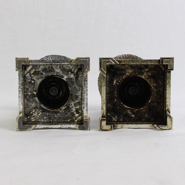 Set of 2 Ornate Silver-Tone Metal Taper Candlesticks 4"