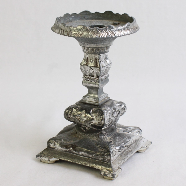 Set of 2 Ornate Silver-Tone Metal Taper Candlesticks 4"