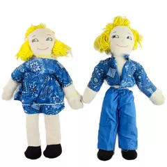 Vintage Yarn Hair Doll Pair Boy & Girl Cloth Dolls 23.5in Collectible