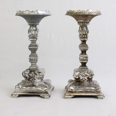 Set of 2 Ornate Silver-Tone Metal Taper Candlesticks 5.5"
