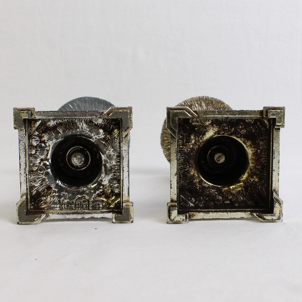 Set of 2 Ornate Silver-Tone Metal Taper Candlesticks 5.5"