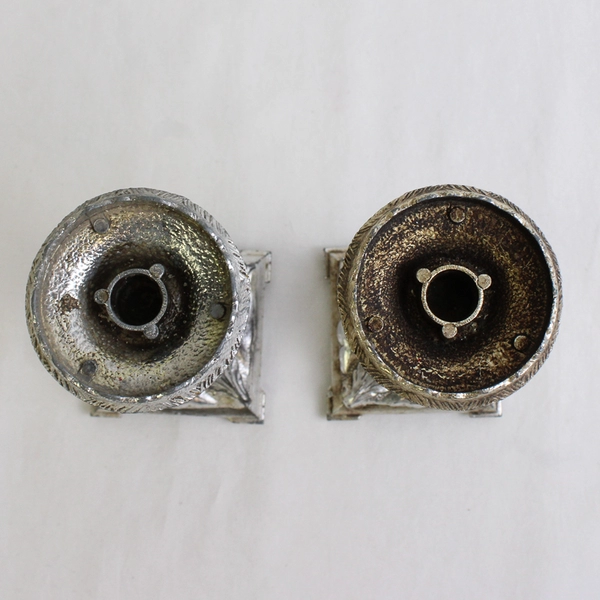 Set of 2 Ornate Silver-Tone Metal Taper Candlesticks 5.5"