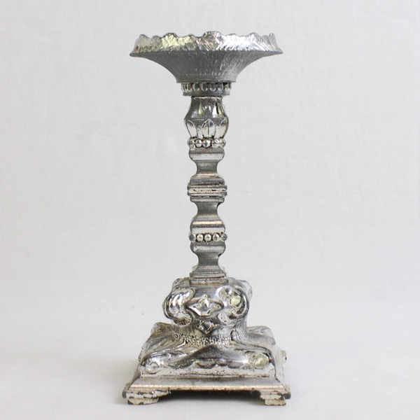 Set of 2 Ornate Silver-Tone Metal Taper Candlesticks 5.5"