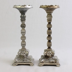 Set of 2 Ornate Silver-Tone Metal Taper Candlesticks 7"