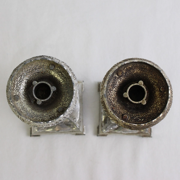 Set of 2 Ornate Silver-Tone Metal Taper Candlesticks 7"