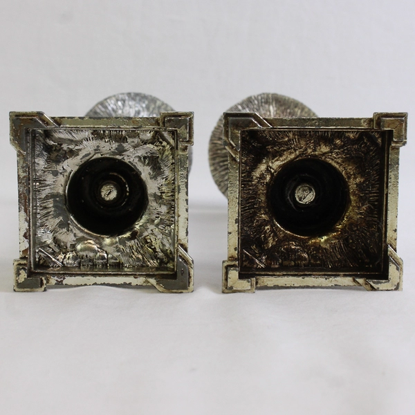 Set of 2 Ornate Silver-Tone Metal Taper Candlesticks 7"