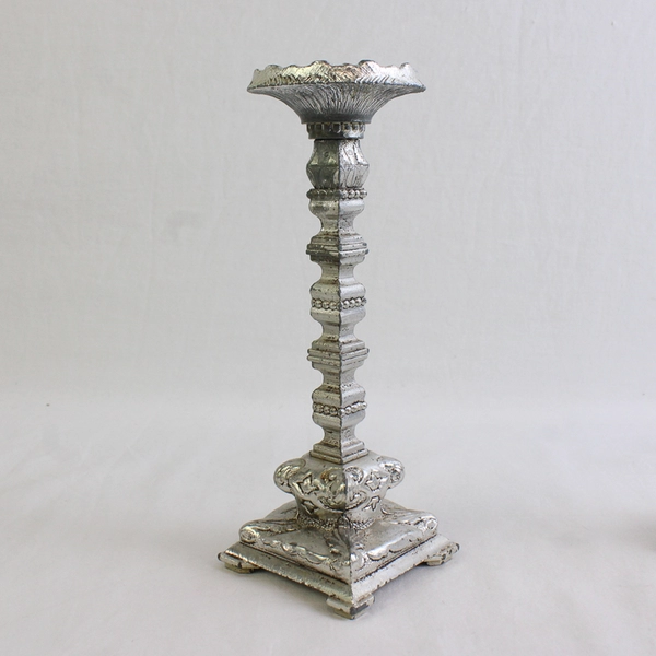 Set of 2 Ornate Silver-Tone Metal Taper Candlesticks 7"