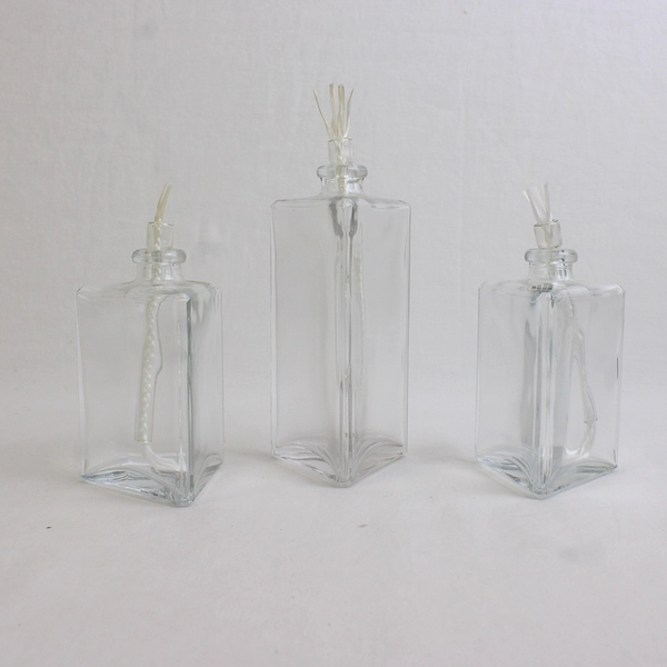 Set of 3 Vintage Lamplight Farms Refillable Triangular Glass Oil Lamps