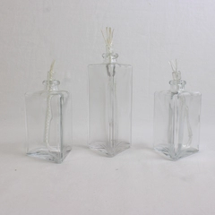 Set of 3 Vintage Lamplight Farms Refillable Triangular Glass Oil Lamps
