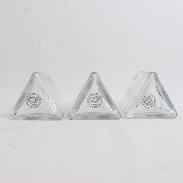 Set of 3 Vintage Lamplight Farms Refillable Triangular Glass Oil Lamps
