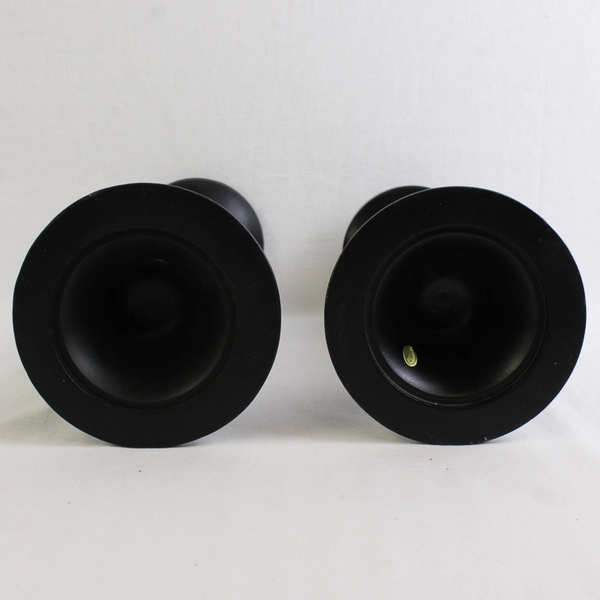 Set of 2 Matte Black Wooden Pillar Candle Holders 10" & 11.1"